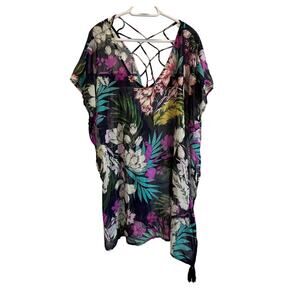 Kona Sol Tropical Floral Sheer Swim Cover Up XL Boho Resort Wear